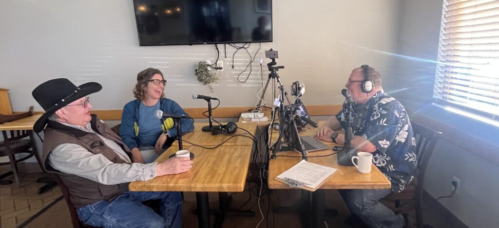 "Conversation and Coffee from The Main Street Of America". (l-r Jim Hinckley, Sarah Ferry and Chris Tuttle)